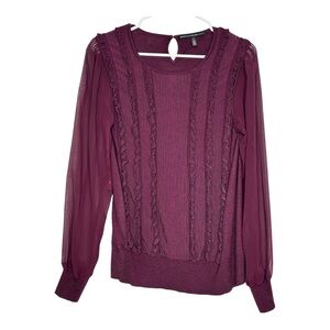 White House Black Market Plum Blouse with Ruffle Details